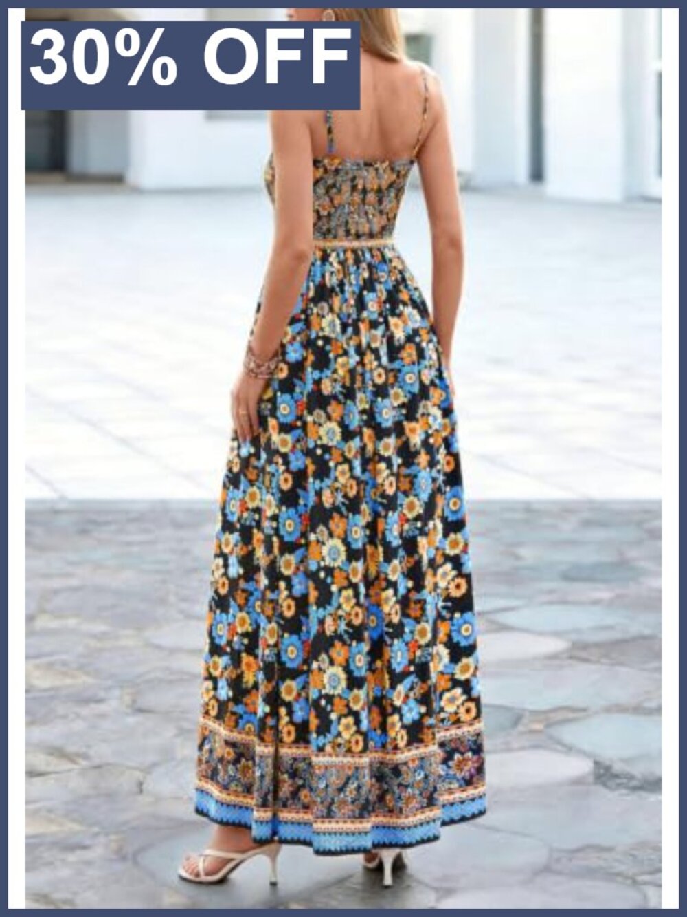 Women's Floral Maxi Dress Boho Spaghetti Strap A-Line Sleeveless Beach Summer - Picture 3 of 6
